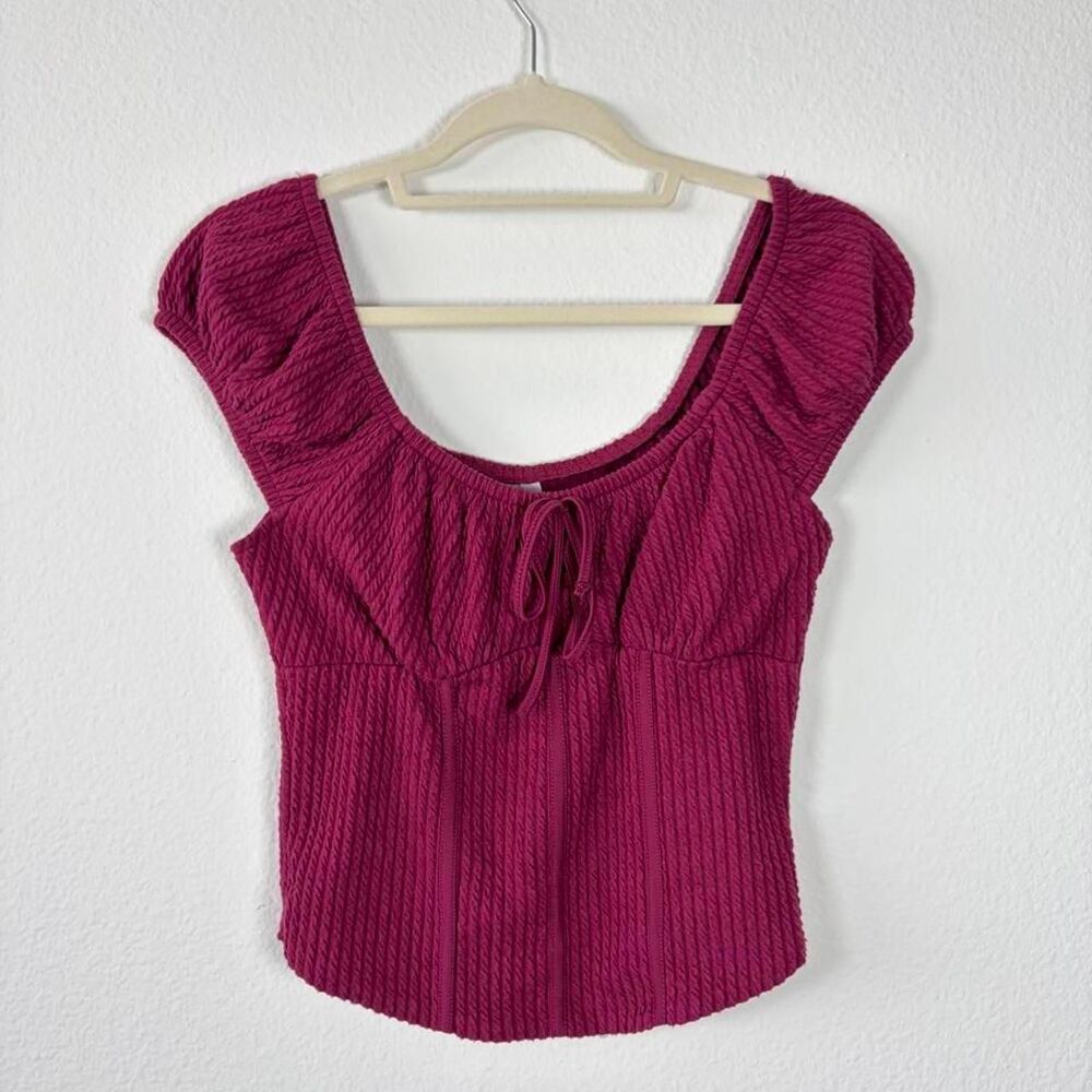 No Boundaries 2K Babydoll Corset Blouse Top Women's S Cropped Ruffle Pink